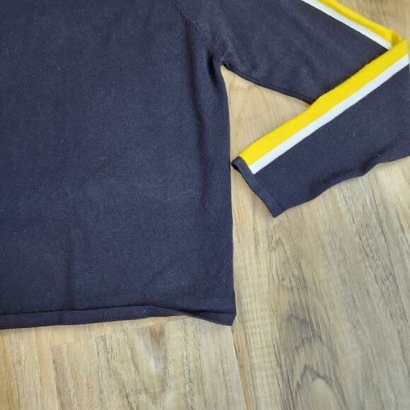 📐💜H&M Divided Black w/Yellow & White Stripe Cropped Mock Sweater Medium - Picture 7 of 10